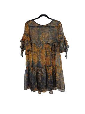 Wcooler Sheer Cotton-blend Earth-tone Boho Tunic Top